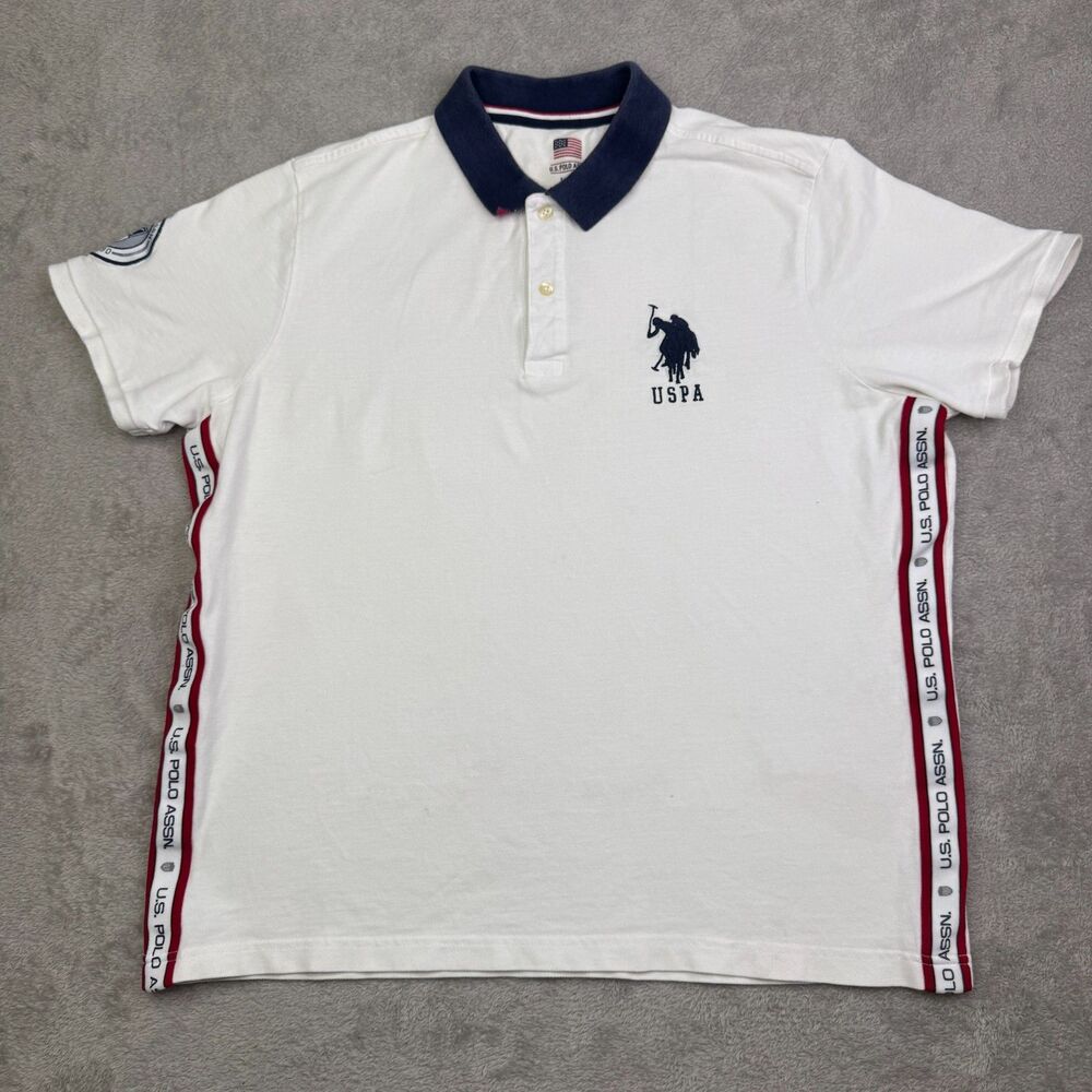 U.S. Polo Assn. Golf Shirt Mens XL White Navy Chest Embroidered Logo Sportswear